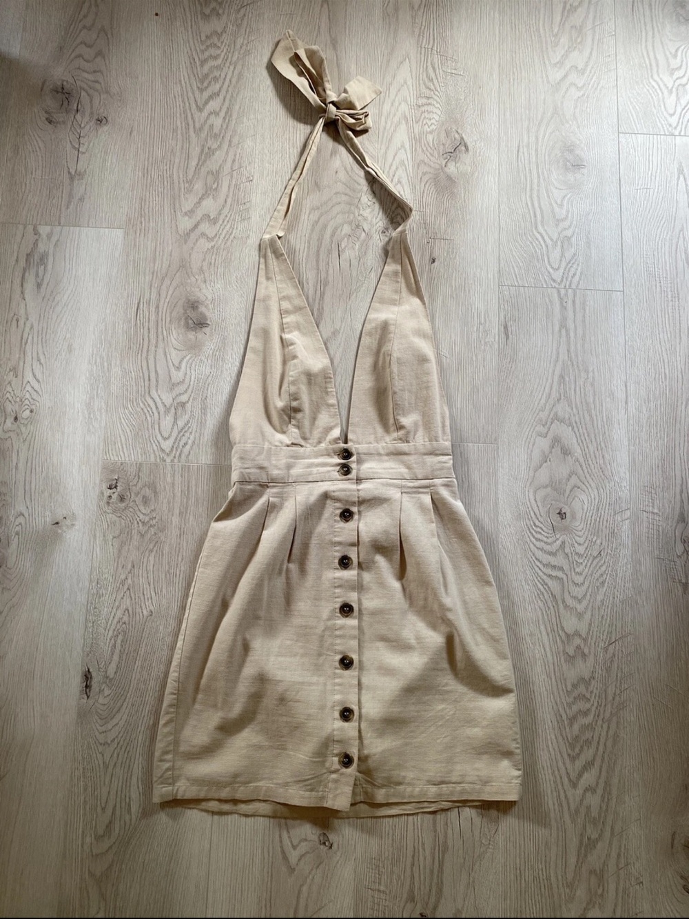 Forever 21 Women's Beige Halter Dress Button Down Front Mini Dress Size XS - Picture 4 of 8